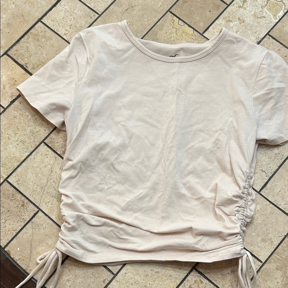 Hollister Light Beige Ruched Crop Top